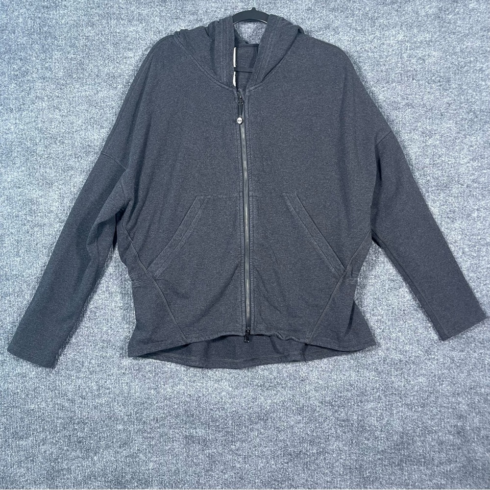 Lululemon Womens 12 Gray Hold‎ Your Om Full Zip Cinch Waist Hi Low Hoodie Jacket